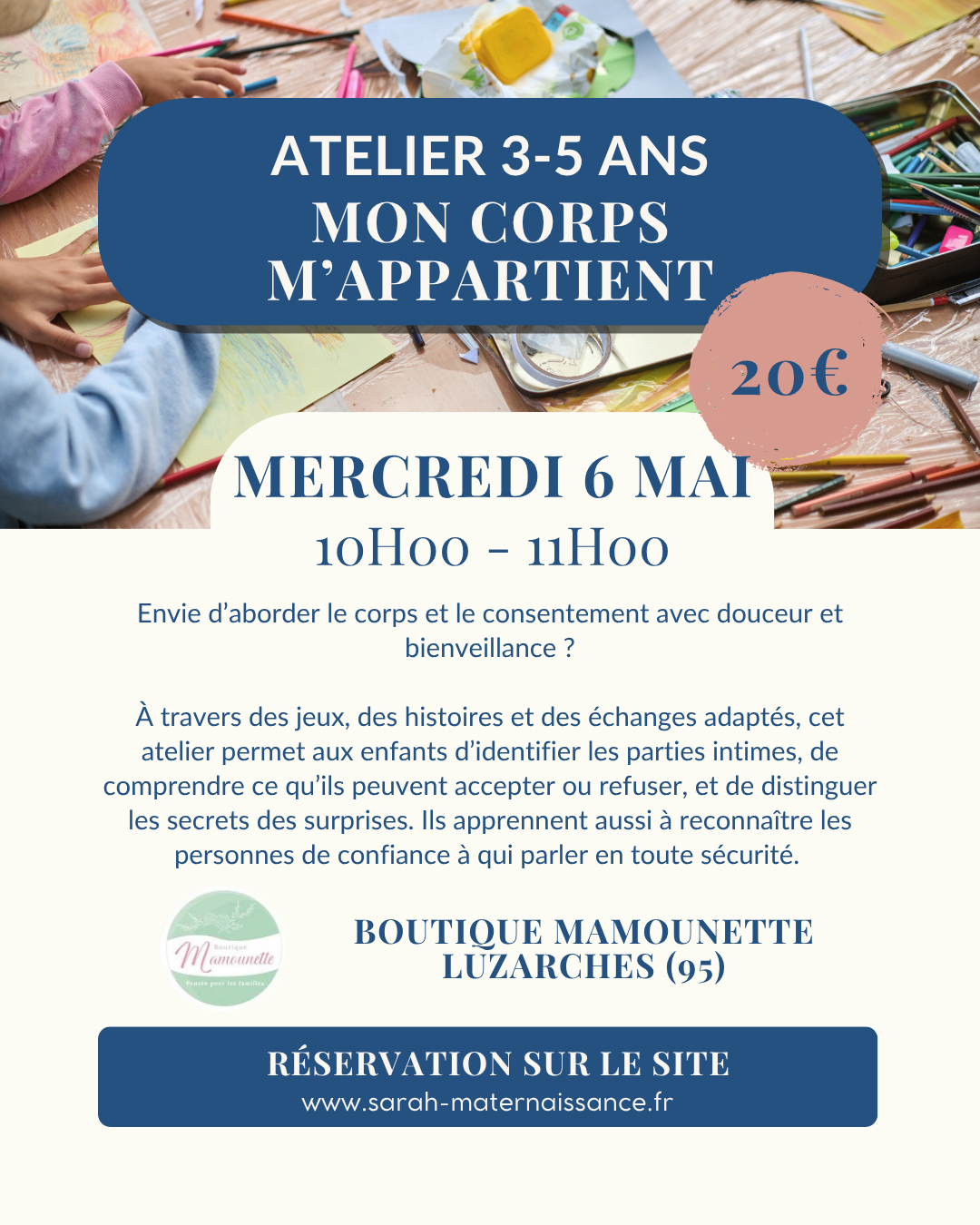 Atelier enfant 3 5 ans consentement corps parties intimes Luzarches Boutique Mamounette