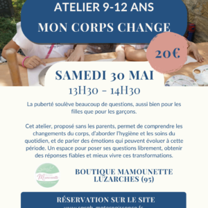 Atelier enfants 9 12 ans puberté hygiène corps filles garçons Luzarches Boutique Mamounette