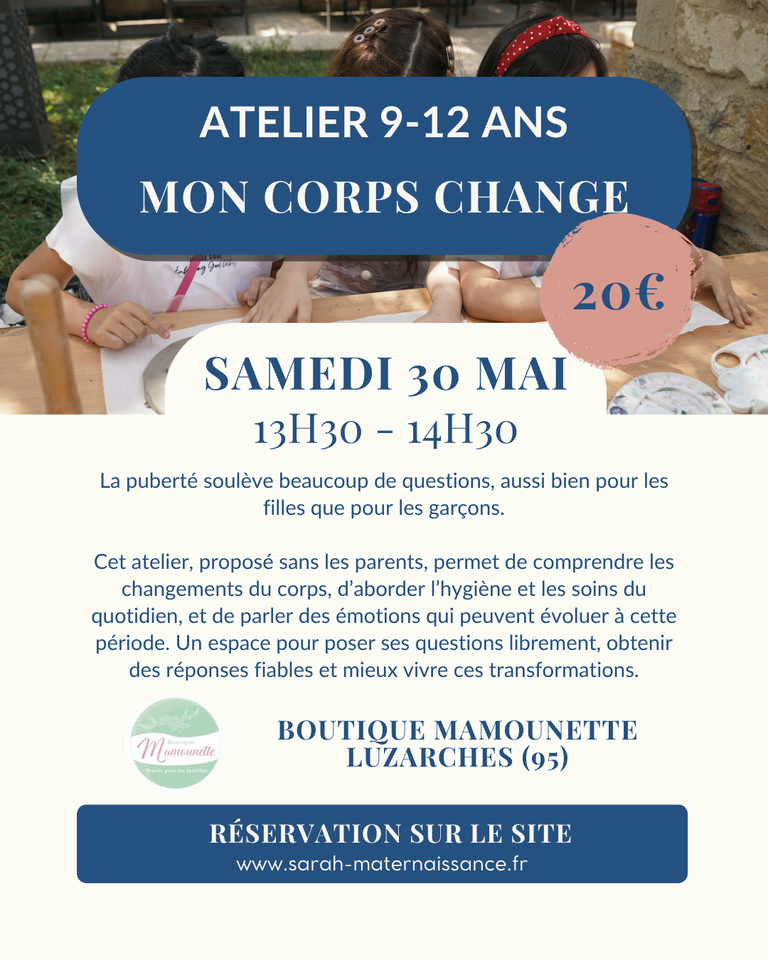 Atelier enfants 9 12 ans puberté hygiène corps filles garçons Luzarches Boutique Mamounette